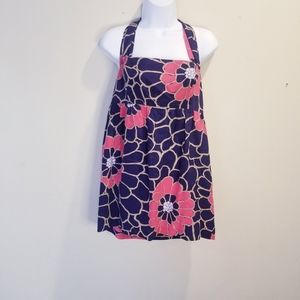 Anthropologie Navy and Pink Floral Halter Top